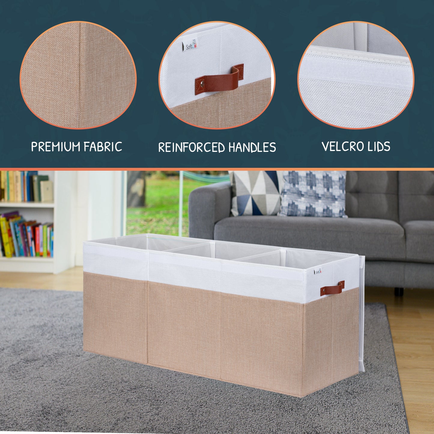 Beige & White Toy Storage Box