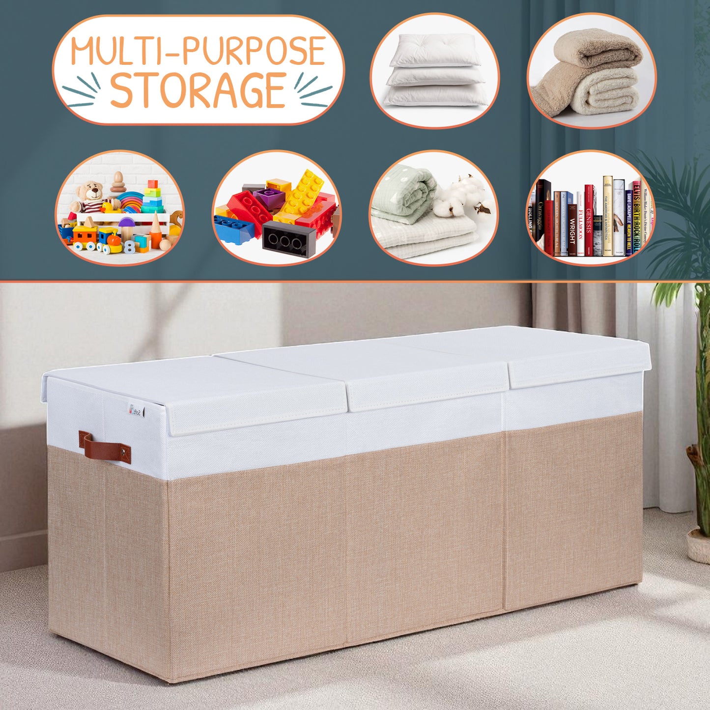 Beige & White Toy Storage Box