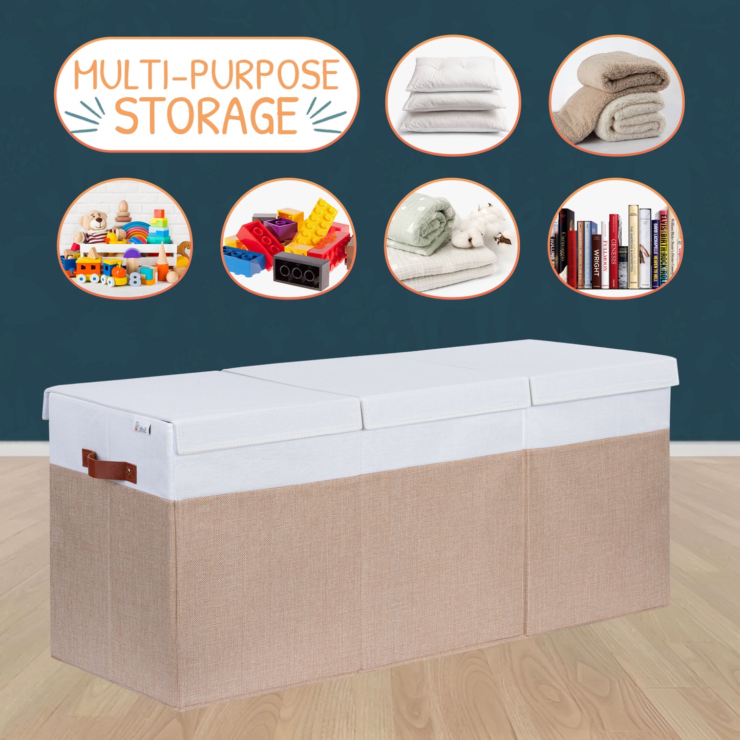 Beige & White Toy Storage Box